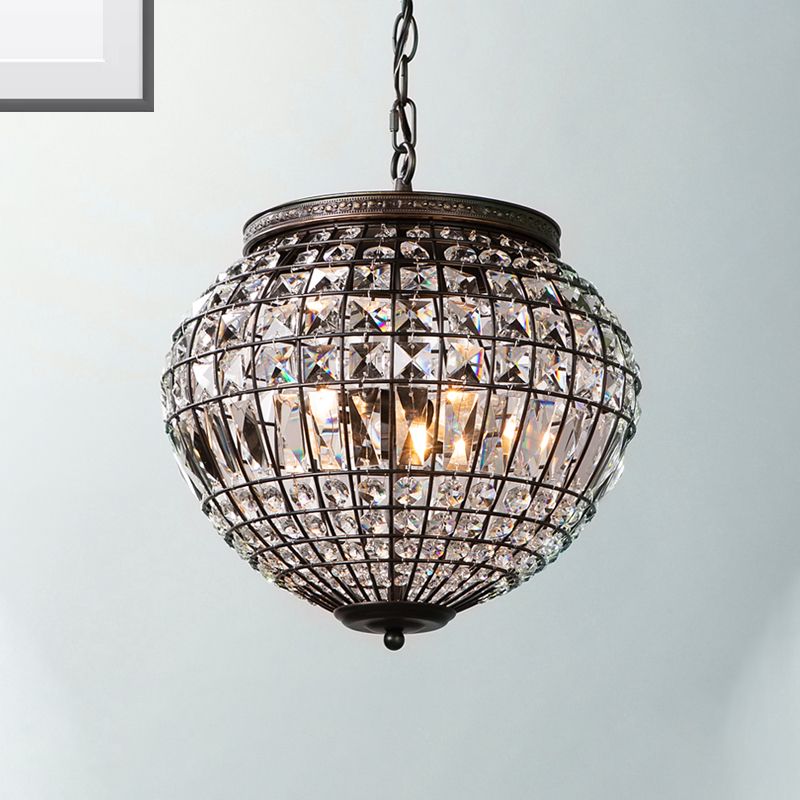 Disco Ball Pendulum Light Contemporary Crystal Shade 2-Light Black Bedroom Chandelier Pendant