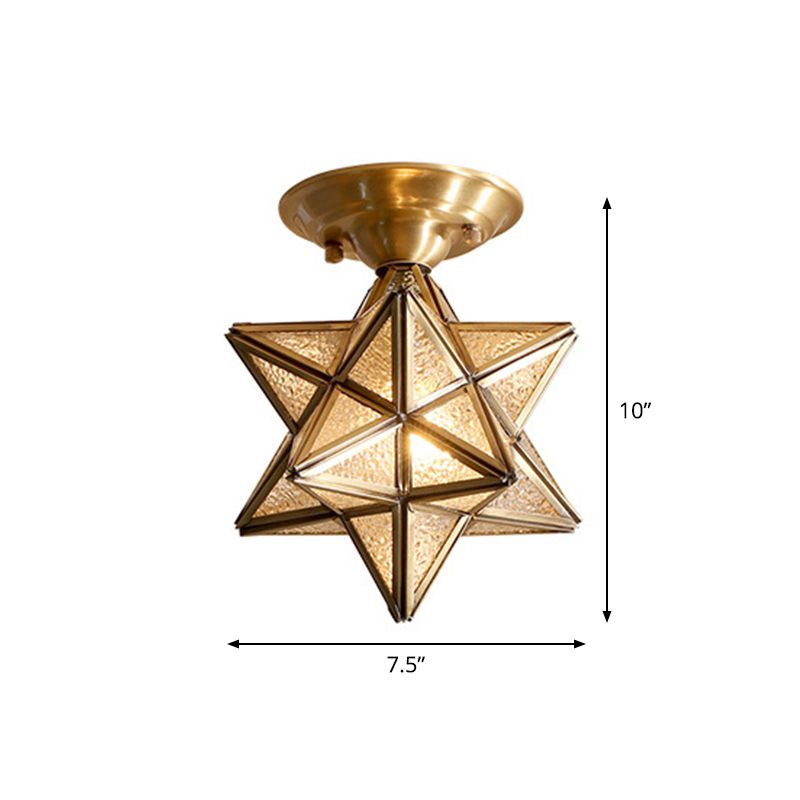 Plafonnier de chambre à coucher diamant/étoile encastré traditionnel en verre transparent à 1 lumière en laiton