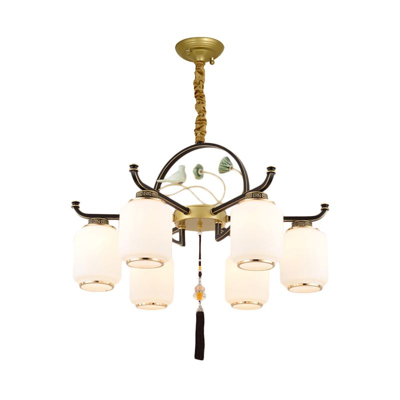 Frosted Glass Black and Gold Ceiling Chandelier Lantern 6/8/10 Lights Traditional Pendulum Light