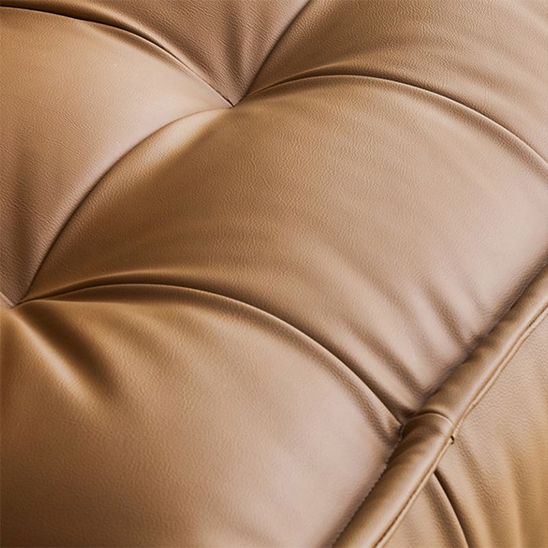 Tufted Leather Sectionals in Brown Mid-Century Modern Blocks Sofa with Pillows