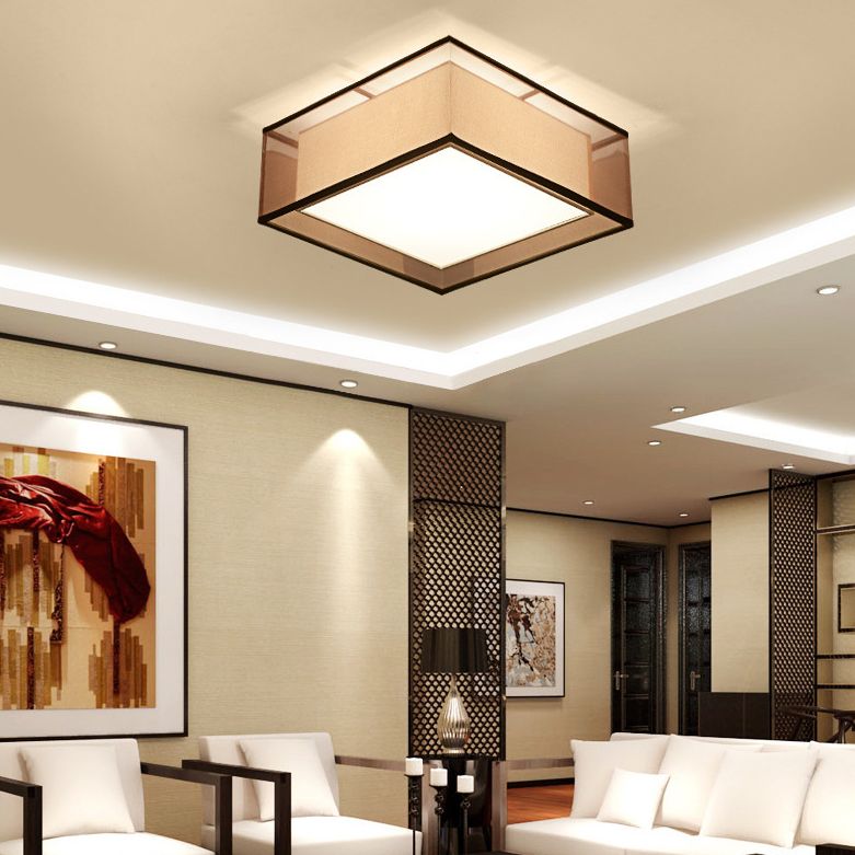 2-schermen stoffen plafondlamp rustieke woonkamer inbouwlamp in koffie