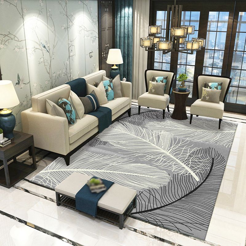 Natural Feather Pattern Carpet Polyester Indoor Rug Non-Slip Backing Area Rug for Living Room