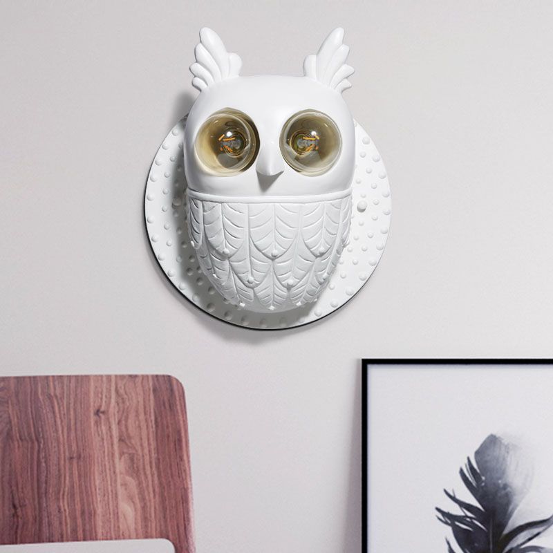 Lovely Owl Shaped Wall Light Two Lights Resin Sconce Light in White for Kindergarten Bedroom