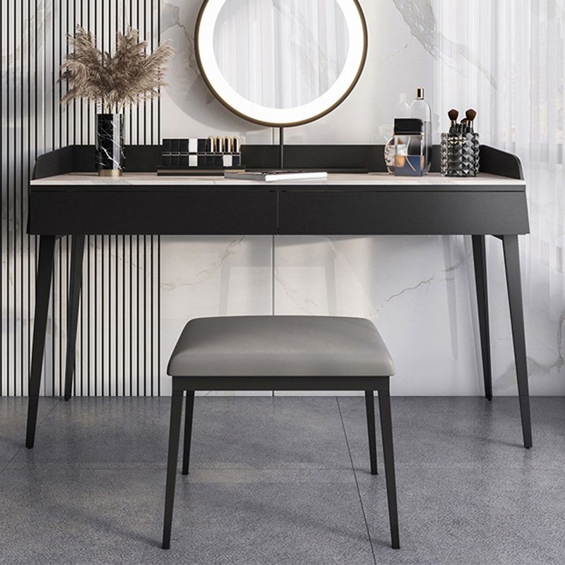 Contemporary Stone Top Vanity Set 2 Storage Drawers With Stool - 33.46" H