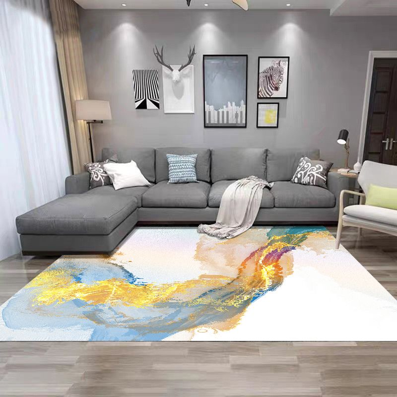 Simplicity Flowing Water Print Rug Polyester Carpet Non-Slip Backing Indoor Rug for Living Room
