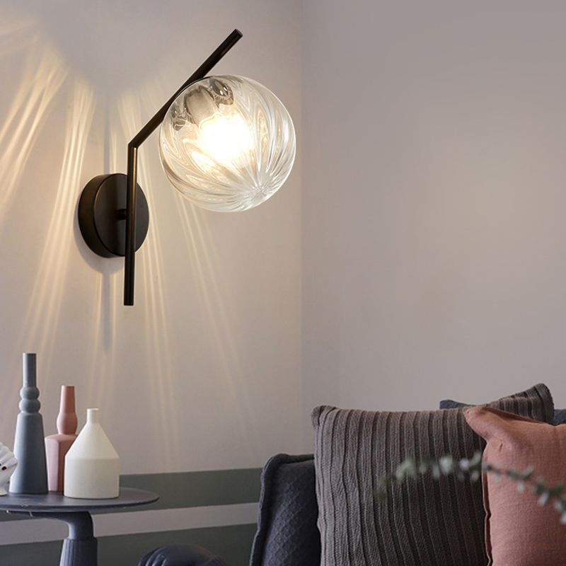 13" H Minimalism Glass Orb Wall Mount Lamp 1-Light Nordic Style Sconce Lighting with Electroplating Metal Base