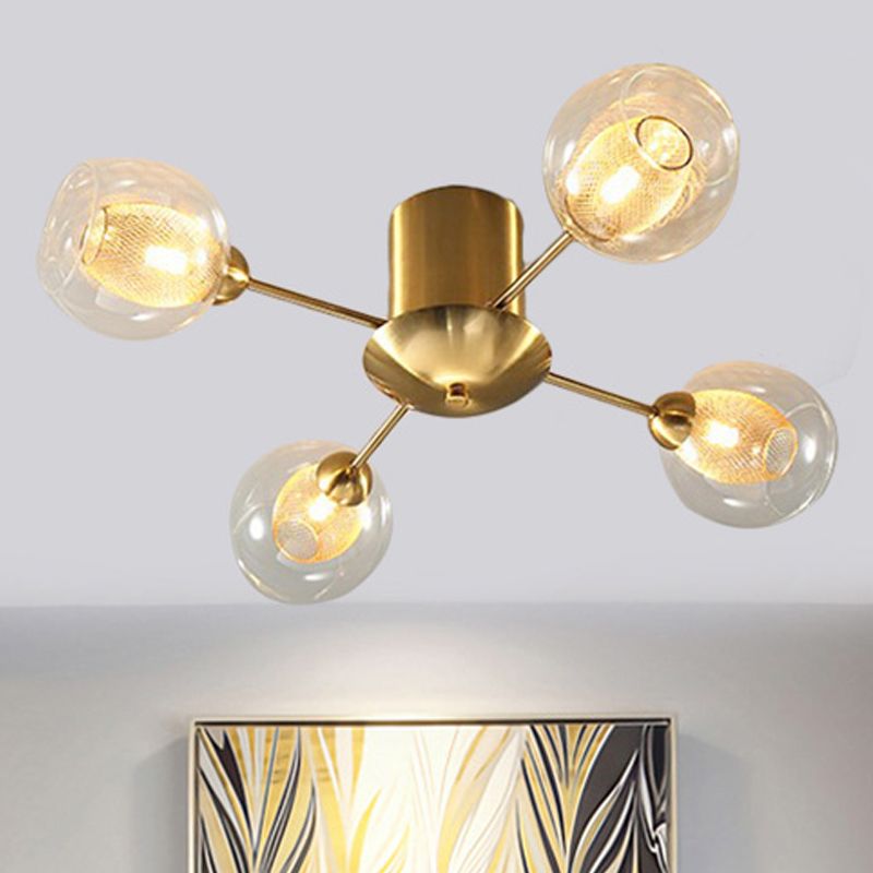 Mount semi-à la chasse d'eau rond en verre transparent moderniste 4/6 lumières Gold LED Semi Flush plafond LAMPLE AVEC VERRE ROBBED intérieur Ovale Ovale