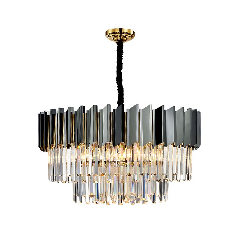 Tiered Suspension Light Artistic Strip Crystal Black Chandelier Light for Living Room