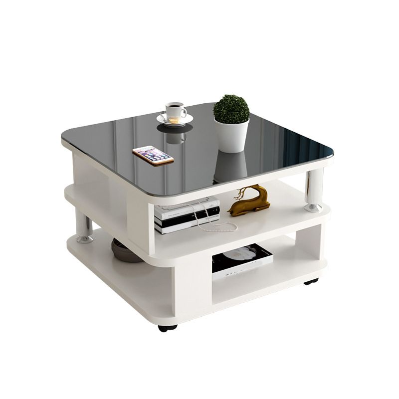 Nordic Glass Top Coffee Table Square Cocktail Table with Caster