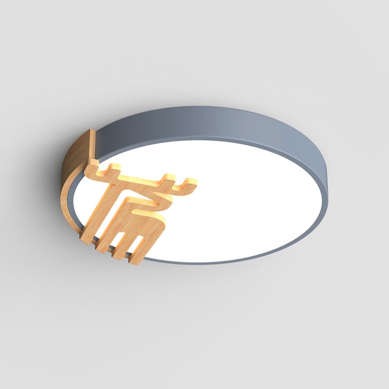 Drum Flush Light Fixture Nordic Acrilico Led Grigio / Bianco / Verde Close to Ceiling Light con Wood Deere Decoration