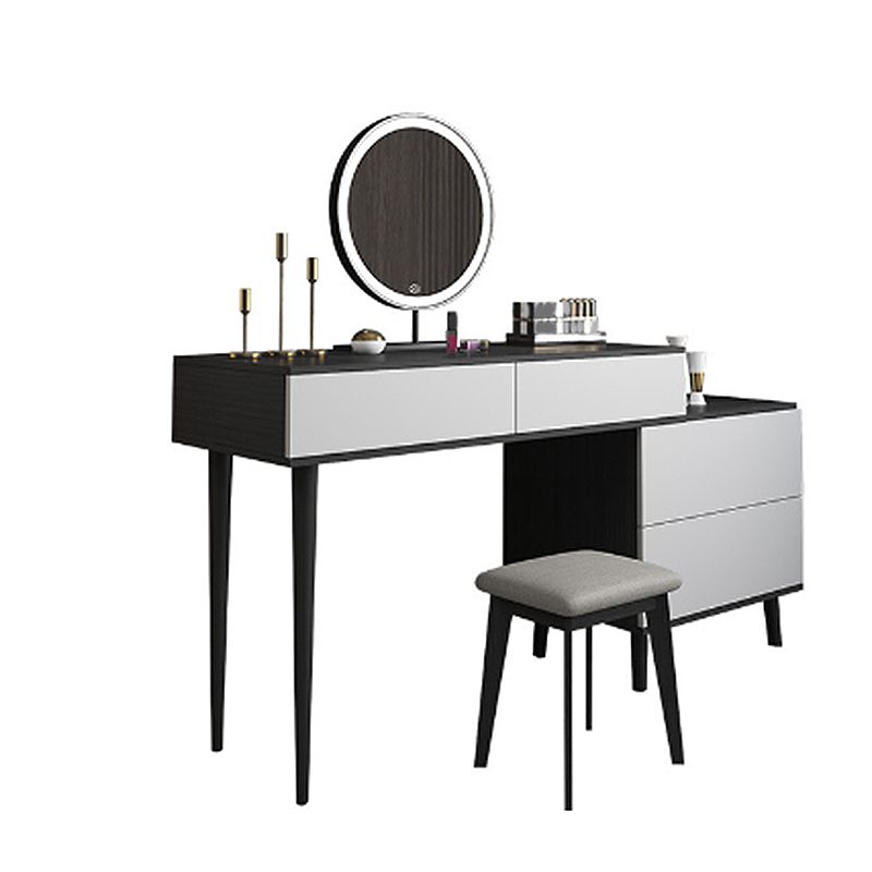 Modern Style White Wood-based Material Countertop Black Base with 4 Drawer Dresser