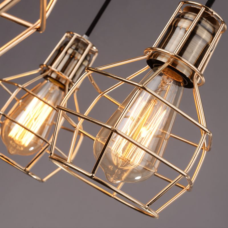 Brass Finish Globe Pendant Lighting Fixture Industrial Metal 1 Bulb Kitchen Hanging Lamp with Wire Frame