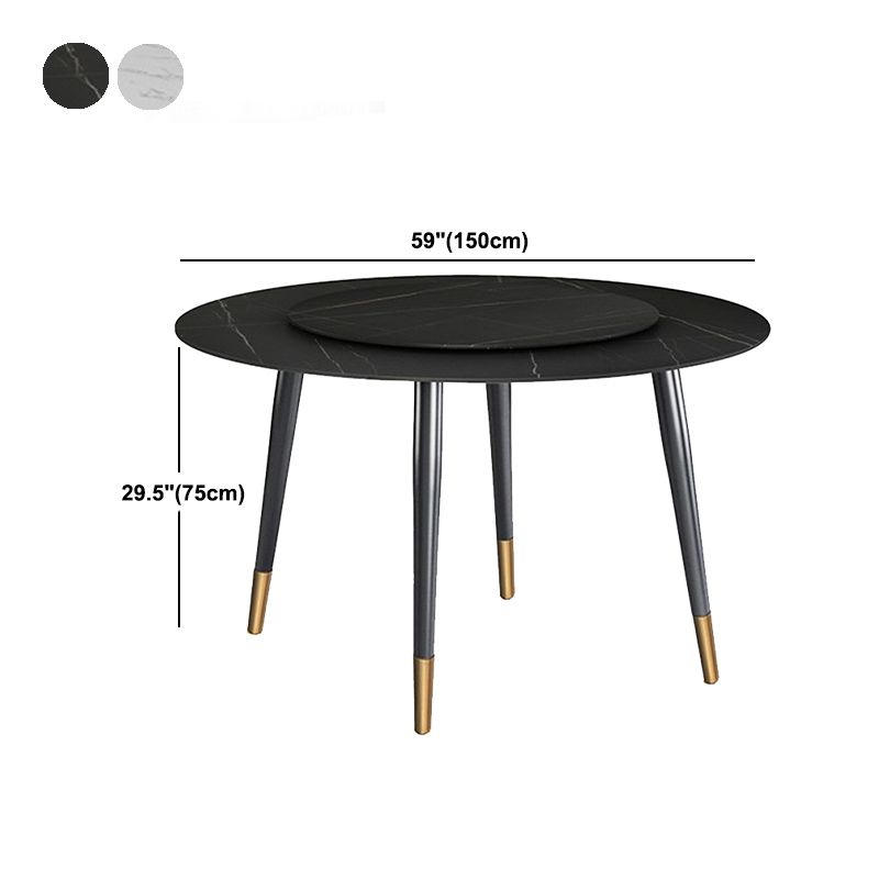 Round Metal 4 Legs Dining Table Black Frame Traditional Luxury Dining Table