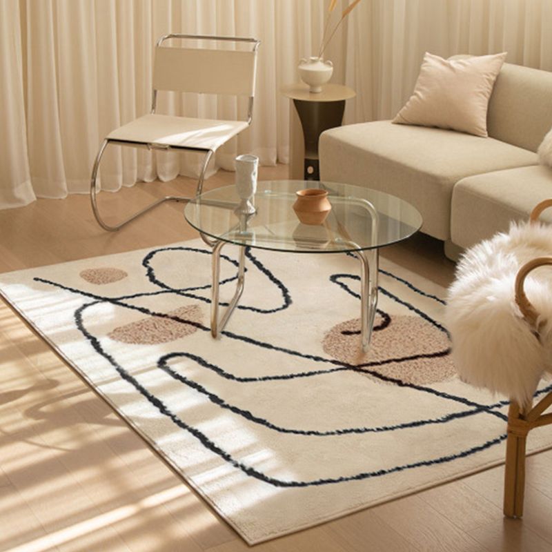 Simple White Tone Casual Rug Polyester Abstract Lines Area Rug Easy Care Carpet for Home Decoration