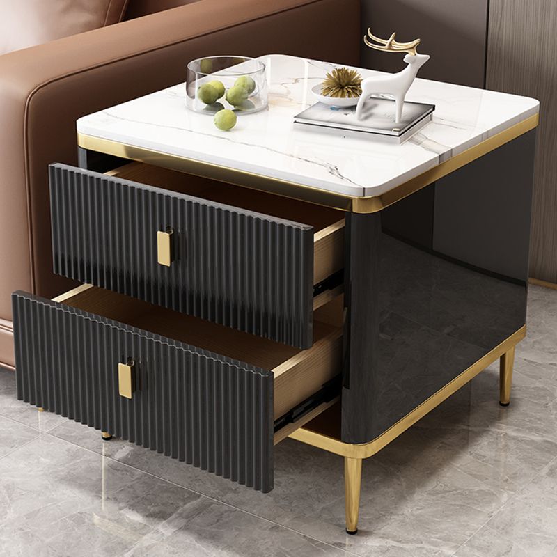 23.6" Tall Modern Side Table Wooden 4 Legs Rectangular Faux Marble Top End Table