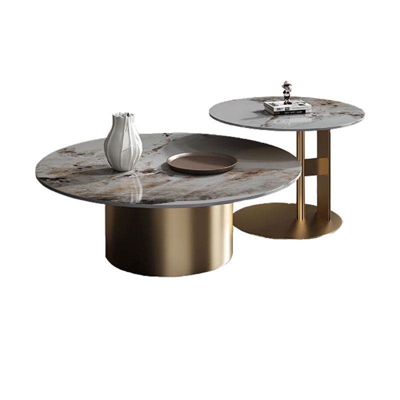 Pedestal Round Coffee Table Glam Slate Nesting Coffee Table Set