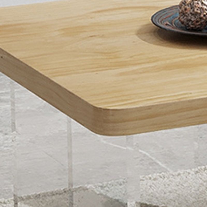 Modern Rectangle Coffee Table with Solid Wood Top and Acrylic Base
