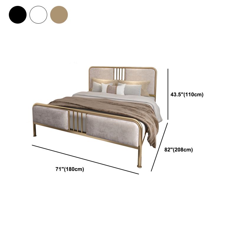 Glam Metallic Open-Frame Bed with Fabric Upholstered Headboard