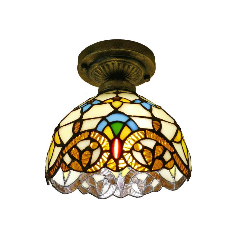 Plafonnier en forme de dôme, 1 ampoule, vitrail, luminaire semi-encastré vintage pour couloir
