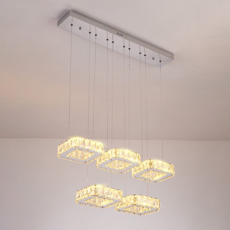 Luz de colgante cuadrado Luminación de la isla de cocina contemporánea con sombra de cristal