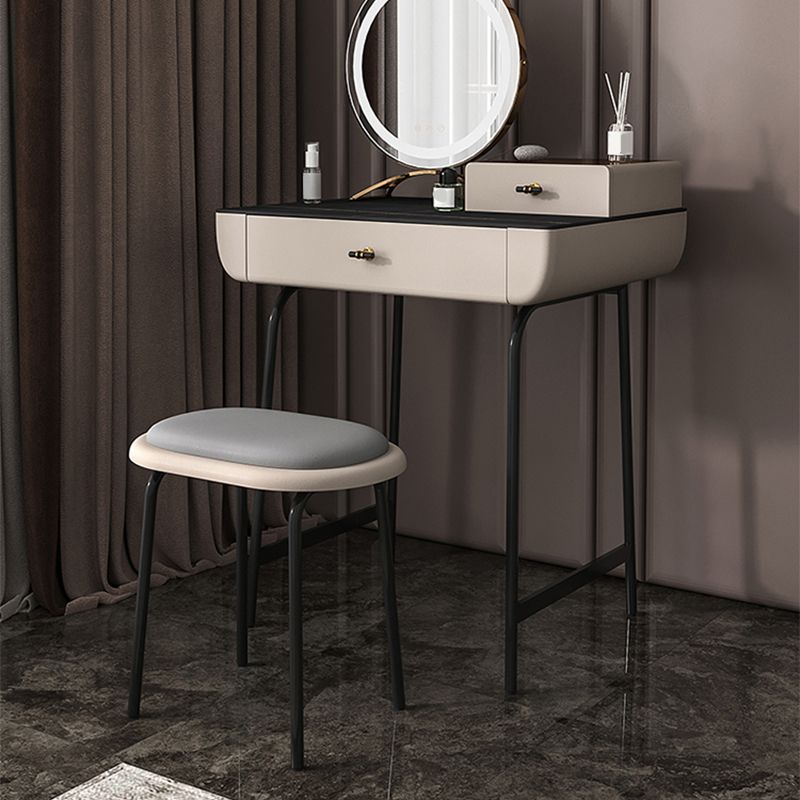 Glam Wood/ Marble With Drawer Vanity Table and Stool Set for Bedroom