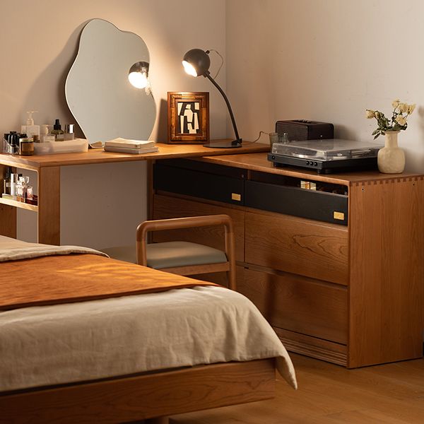 Solid Wood Bedroom Natural Vanity Dressing Table with Drawers
