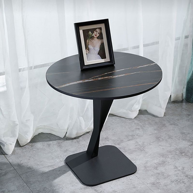 Pedestal Stone Coffee Table Round Single Cocktail Table in Black/White
