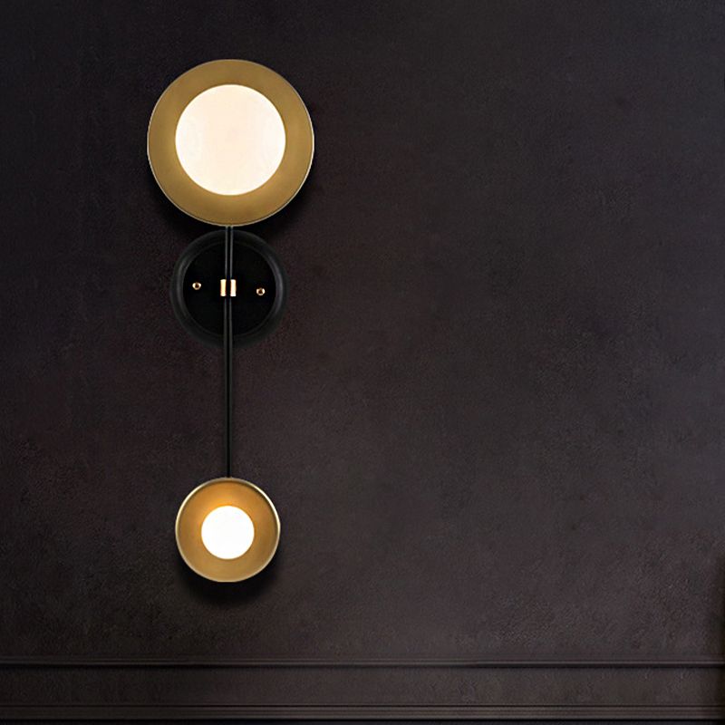 Metal Open Bulb Wall Light Fixture Retro 2-Light Living Room Wall Lamp in Black-Gold