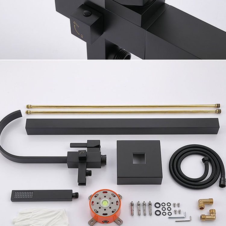 Contemporary Brass Freestanding Tub Filler with Hose Floor Mounted Bathroom Faucet