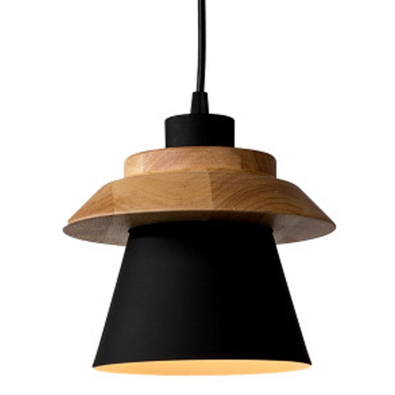 Moderne nordische einzelne hängende hölzerne geometrische Makaroon -Hängelampe mit Eisenschatten
