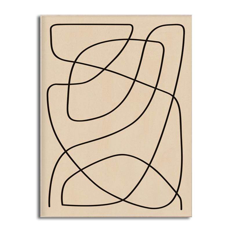 Minimal Free Line Canvas Art in Black on Beige Sitting Room Wall Decor, Textured