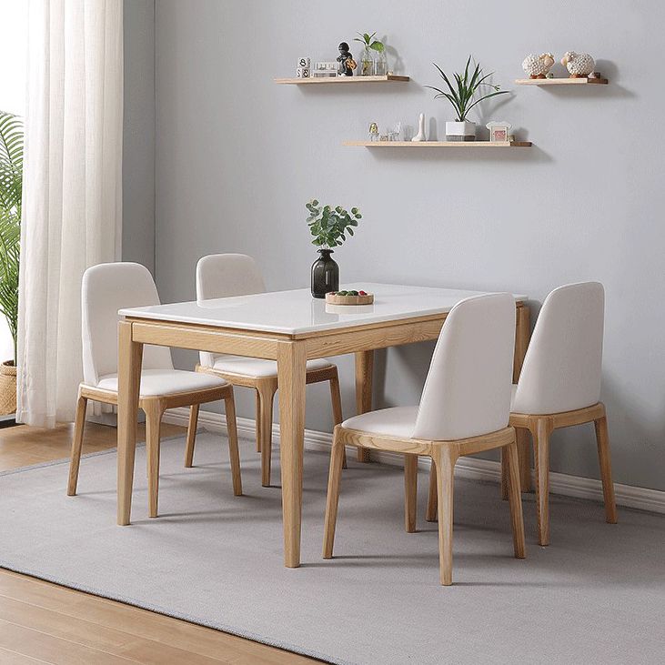 Rectangle Home Dining Table Simplicity Dinner Room Sintered Stone Table with 4 Wood Legs