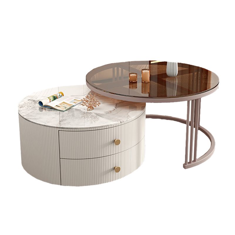 Contemporary Round Coffee Table 2-Piece Coffee or End Table in White and Grey