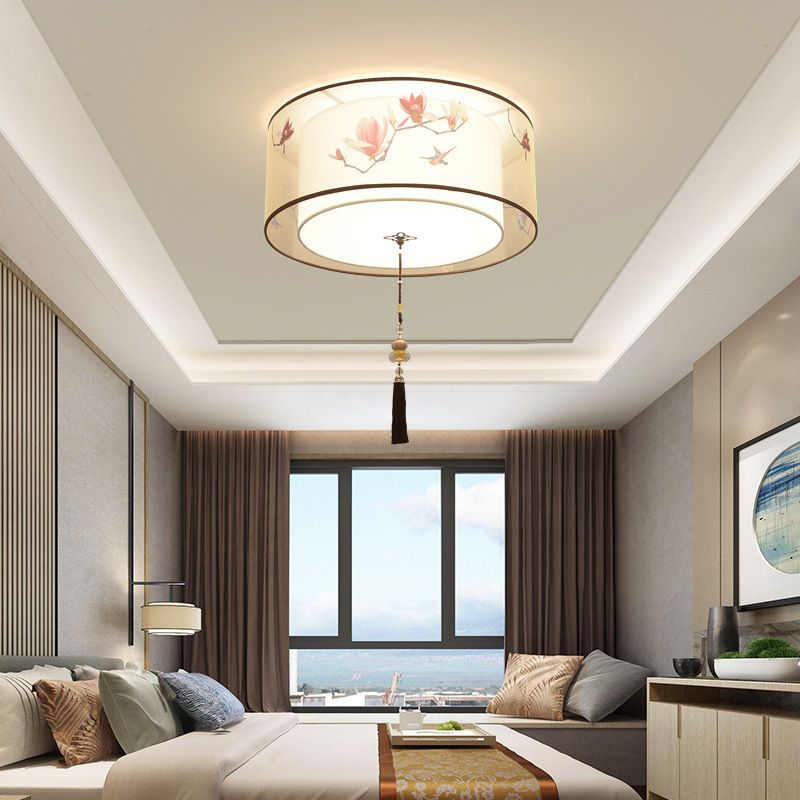 Flush Mount Lighting Fixture Traditional Geometric Fabric Flush Ceiling Light Fixture in White