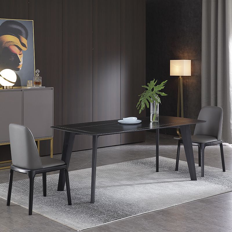 Rectangle Black Dining Table Sintered Stone Table Industrial with 4 Legs