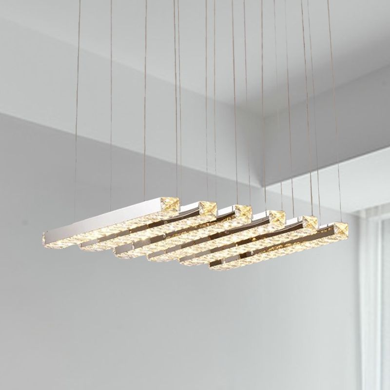 Lineal Living Room Techo Candelier Estilo simple Cristal K9 6/9 Cabezas plateadas Luz colgante en luz cálida/blanca