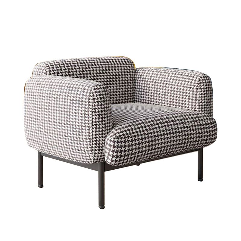 Modern Houndstooth Armchair Basic Four Leg Recessed Arms Chair