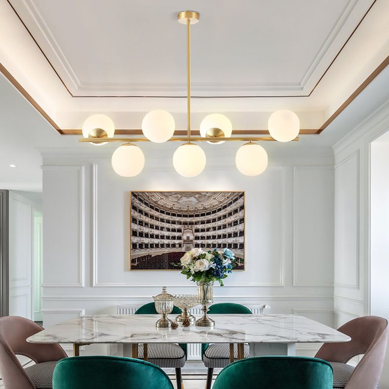 Mid-Century Gold Island Pendant Lighting 7 Light Spherical Glass Island Ceiling Light for Dining Table
