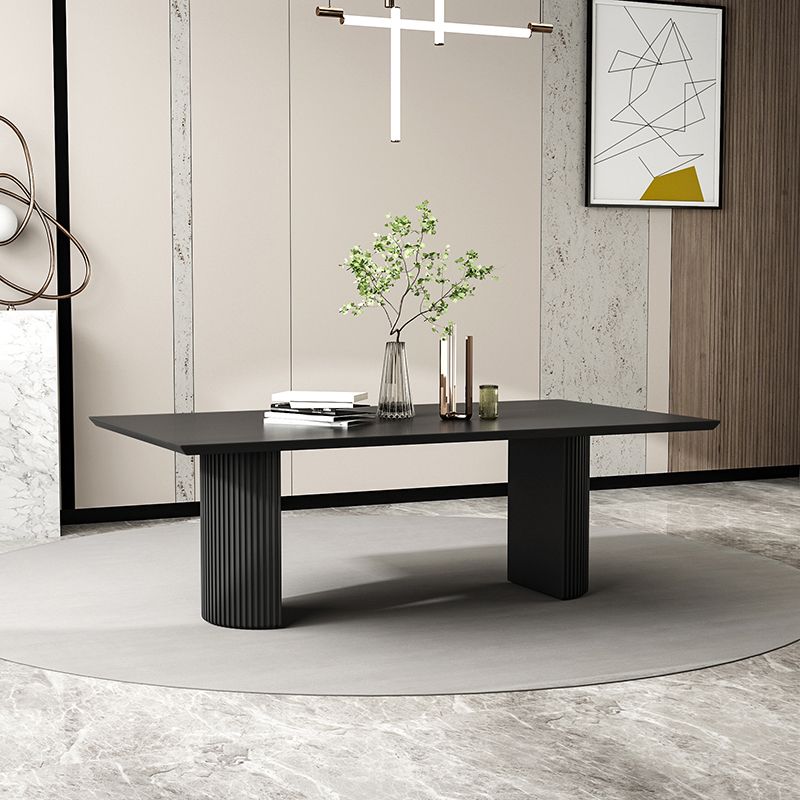 Pine Solid Wood Dining Table Double Pedestal Table in Black for Kitchen