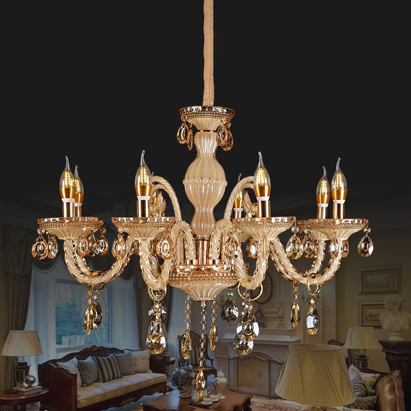 Traditional Metal Hanging Chandelier Light Candelabra Suspension Light with Crystal for Bedroom