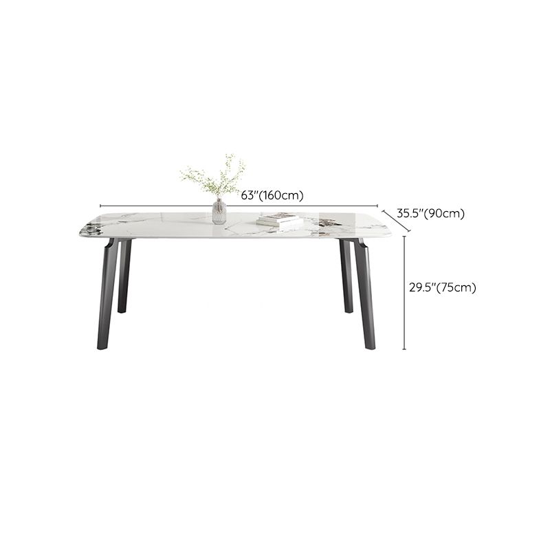 White Modern Rectangular Stone Dining Table with Stainless Steel Base