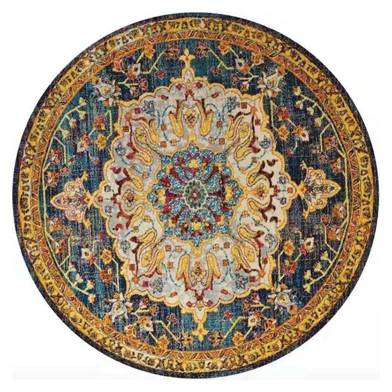Round Floral Printed Carpet Polyester Persian Area Rug Stain Resistant Indoor Rug for Living Room