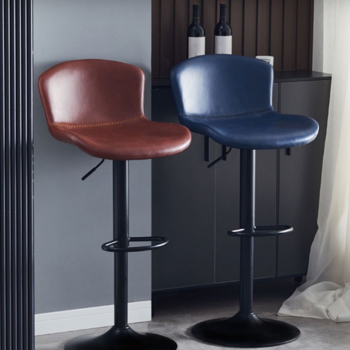 Contemporary Style Adjustable Upholstered Bar Stool with Metal Legs