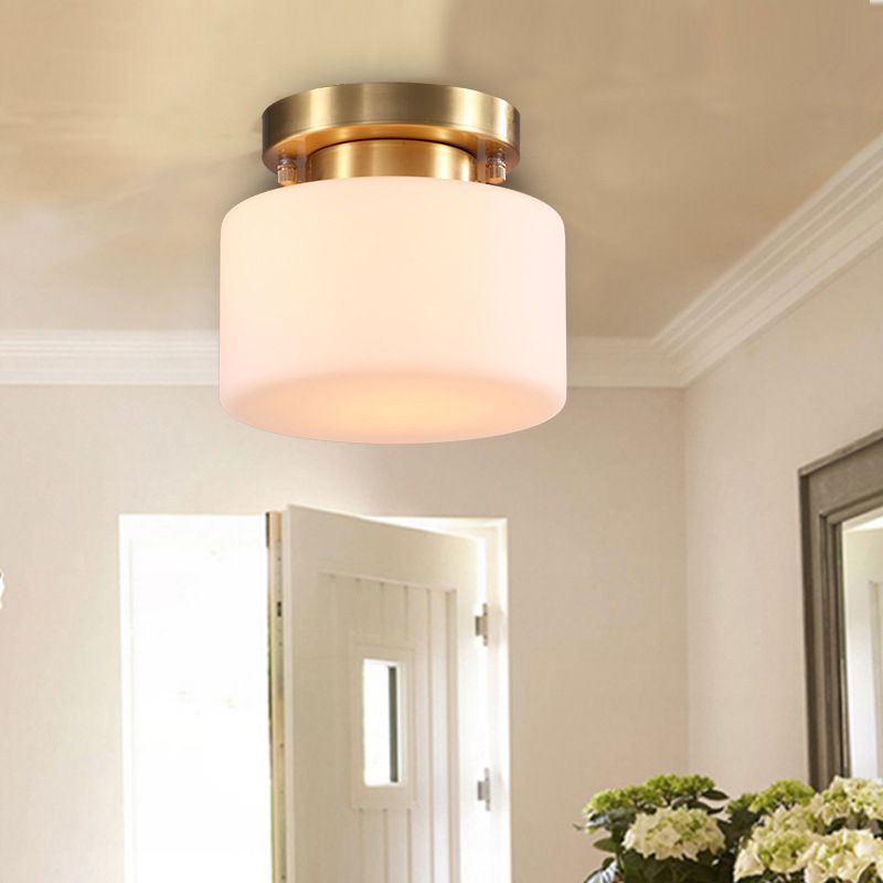 Gold Close to Ceiling Lighting Minimalist Glass Cylinder Semi-Flush Mount