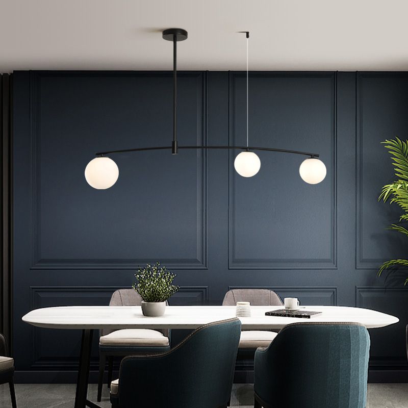 Modern Metal Island Light Fixture Multi-Head Restaurant Hanging Lamp with Glass Shade