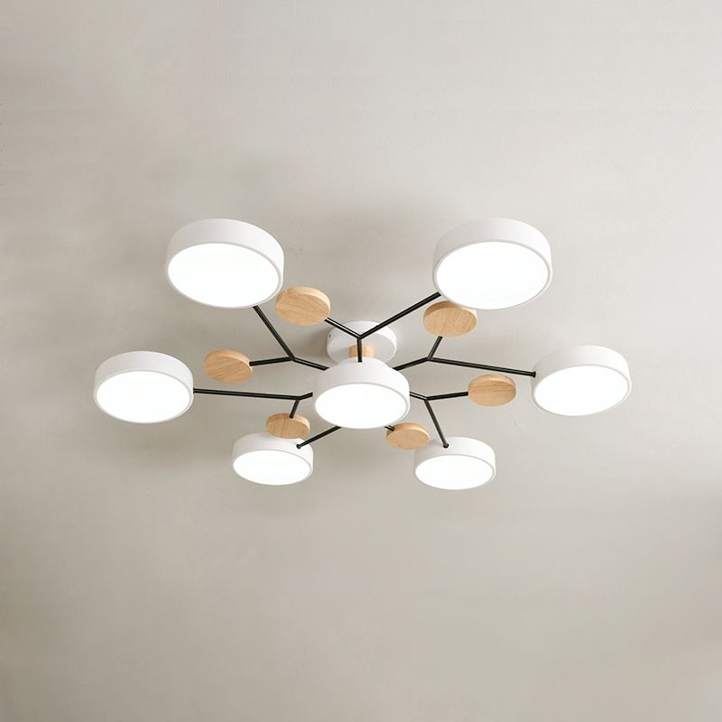 4-Heads Round Semi Flush Mount Light Modern Style Metal Led Flush Light