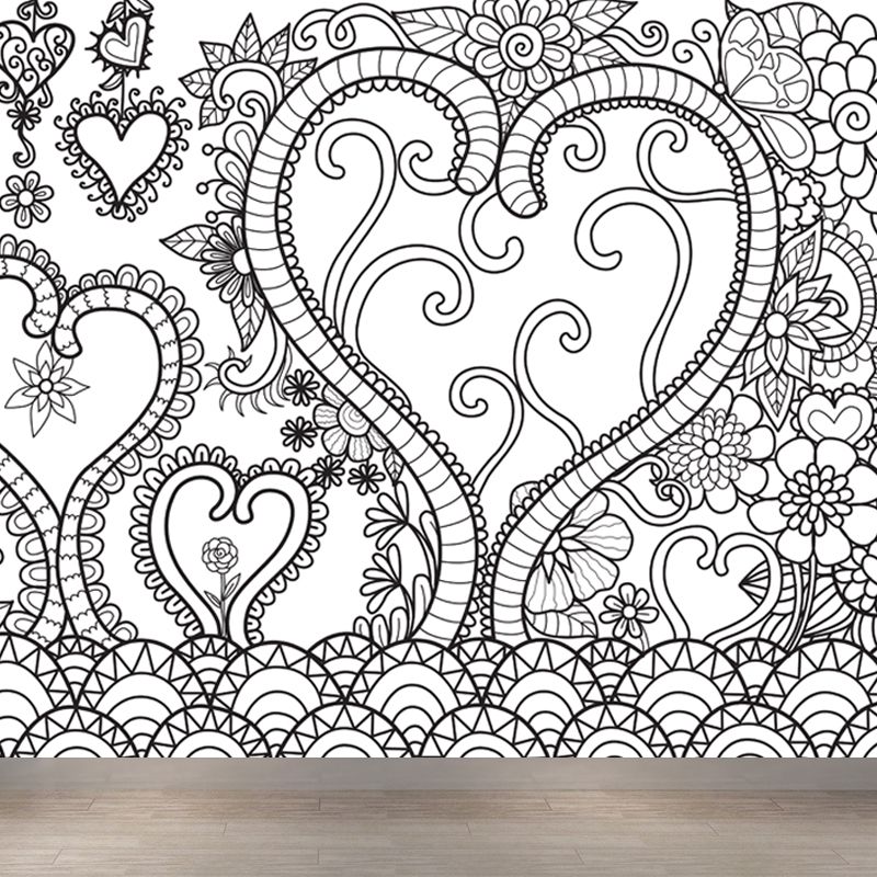 Black and White Doodles Mural Wallpaper Fantasy Kids Moisture Resistant Wall Art