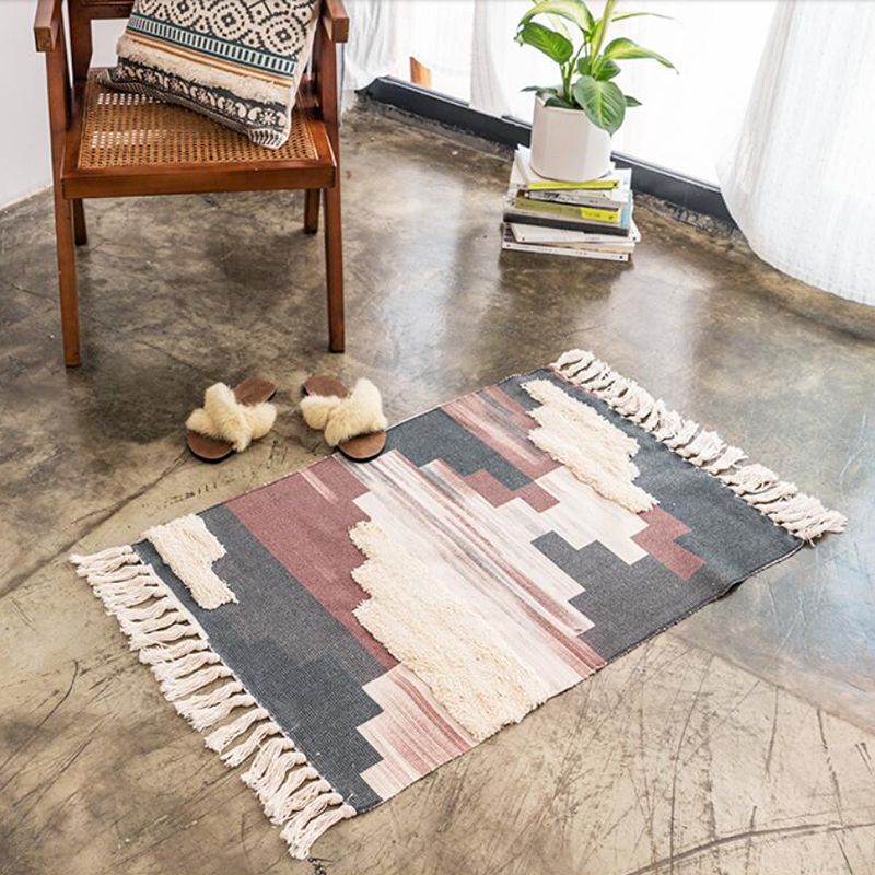 Bohemian Cotton Blend Area Carpet Tribal Print Indoor Rug Fringe Area Rug for Home Decor
