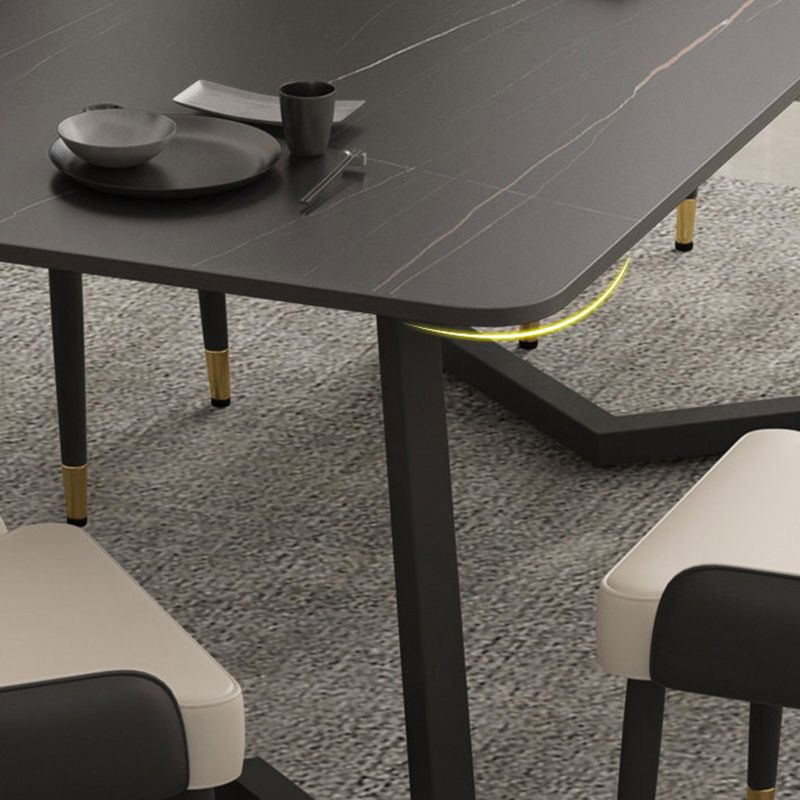 Modern Matte Finish Dining Table for Home Stone Top Dinette Table with Metal Sled