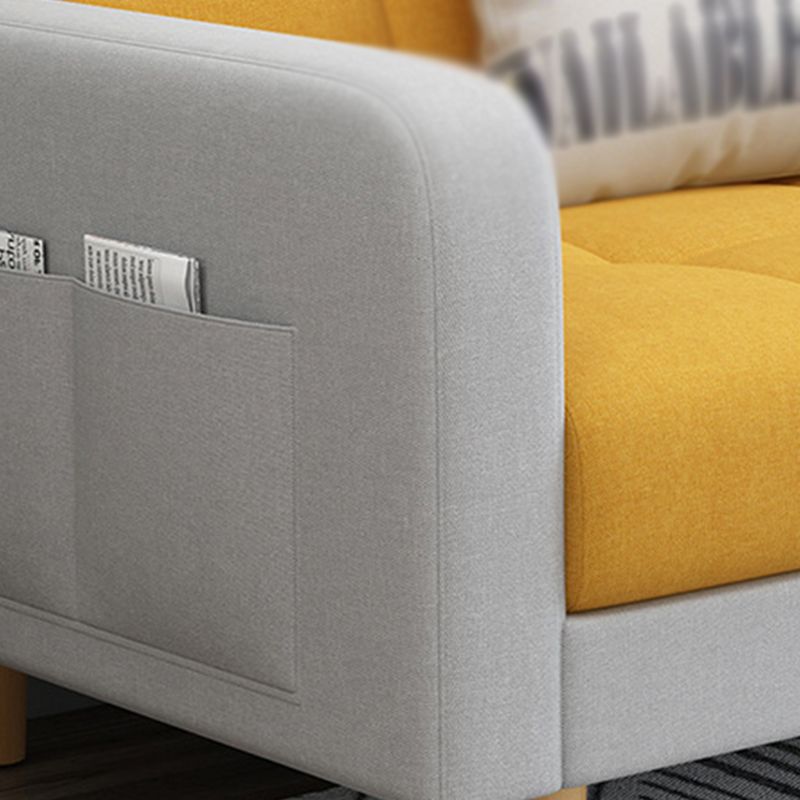Contemporary Faux Leather and Linen Biscuit Back Convertible Settee Couch